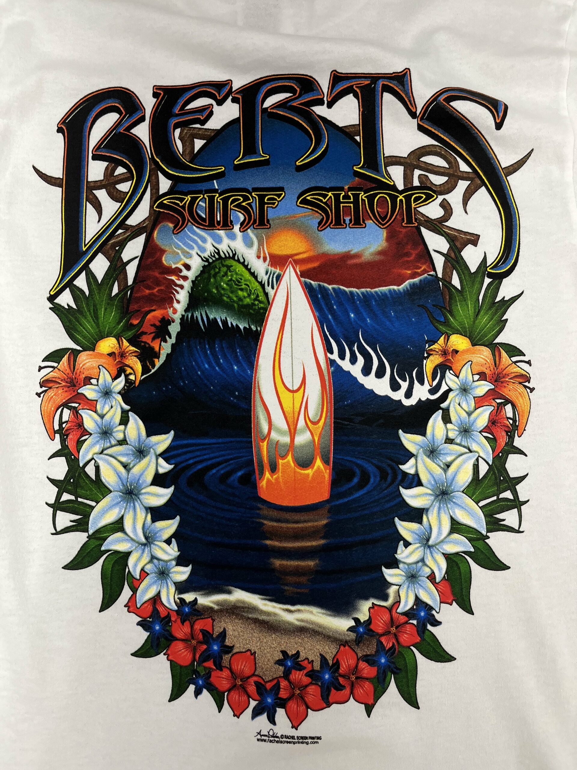 Bert's Surf Shop - Bert's Tee Shirt Flame Surfboard